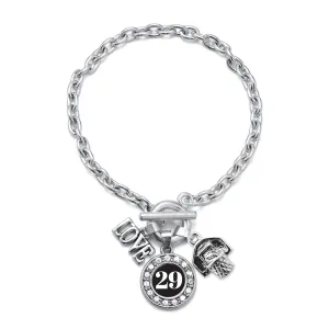Silver Basketball Hoop - Sports Number 29 Circle Charm Toggle Bracelet