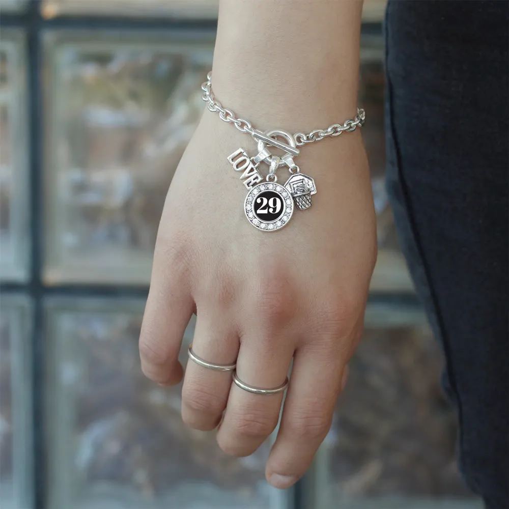 Silver Basketball Hoop - Sports Number 29 Circle Charm Toggle Bracelet