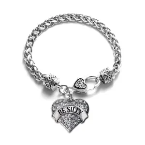 Silver Be Silly Pave Heart Charm Braided Bracelet