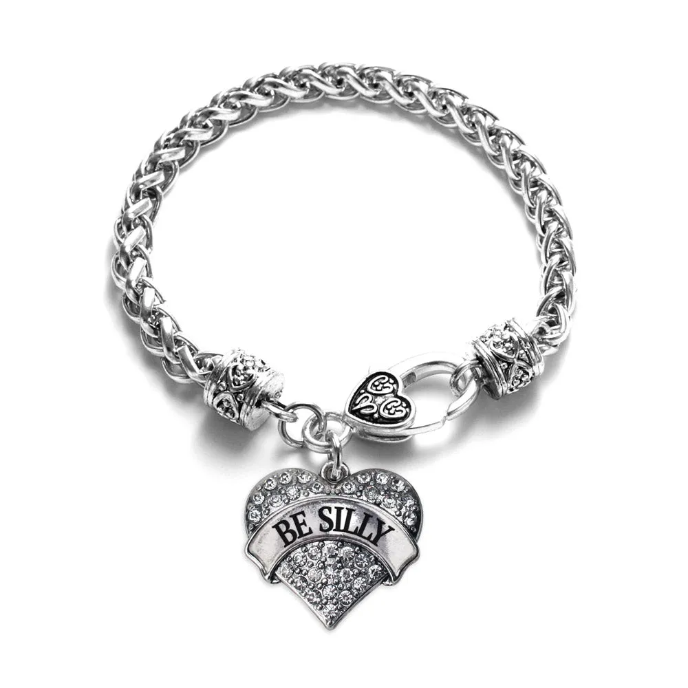 Silver Be Silly Pave Heart Charm Braided Bracelet