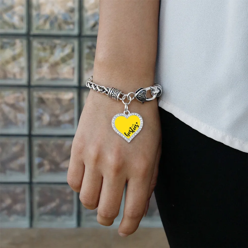 Silver Besties - Yellow Open Heart Charm Braided Bracelet