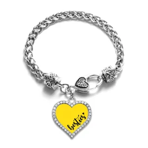 Silver Besties - Yellow Open Heart Charm Braided Bracelet