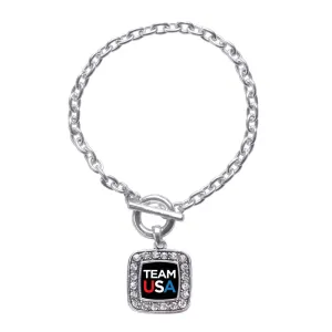 Silver Black Banner Team USA Square Charm Toggle Bracelet