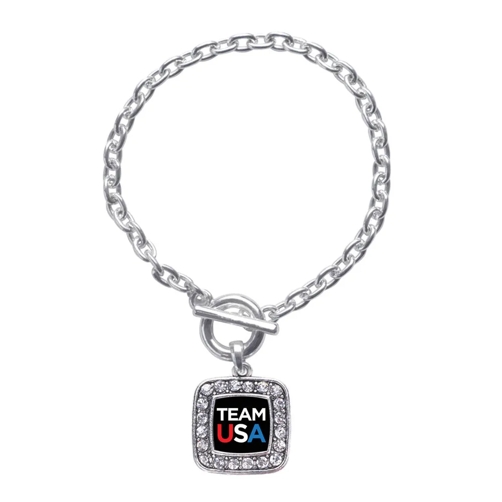 Silver Black Banner Team USA Square Charm Toggle Bracelet