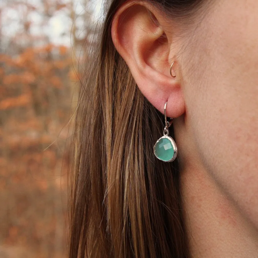 Silver Blue Jade Crystal Lever Back Earring