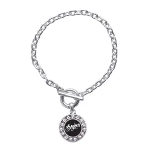 Silver Bonjour Circle Charm Toggle Bracelet