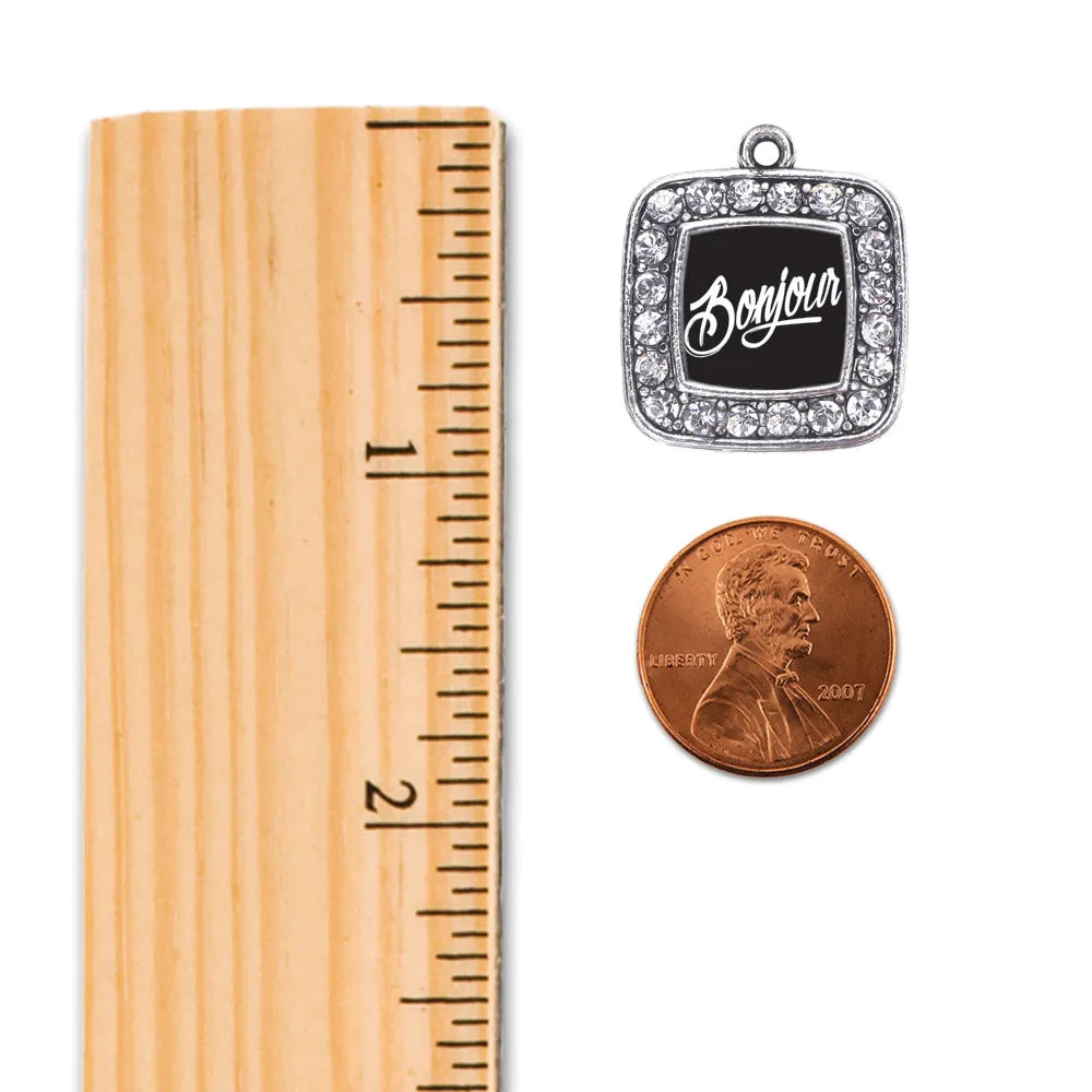Silver Bonjour Square Charm Toggle Bracelet