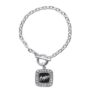 Silver Bonjour Square Charm Toggle Bracelet