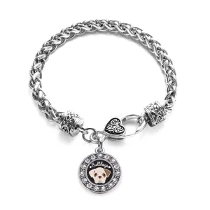 Silver Bulldog Lover Circle Charm Braided Bracelet