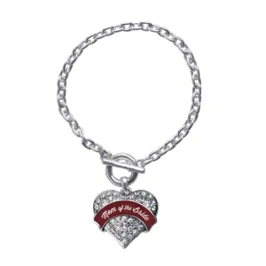 Silver Burgundy Mom of the Bride Pave Heart Charm Toggle Bracelet