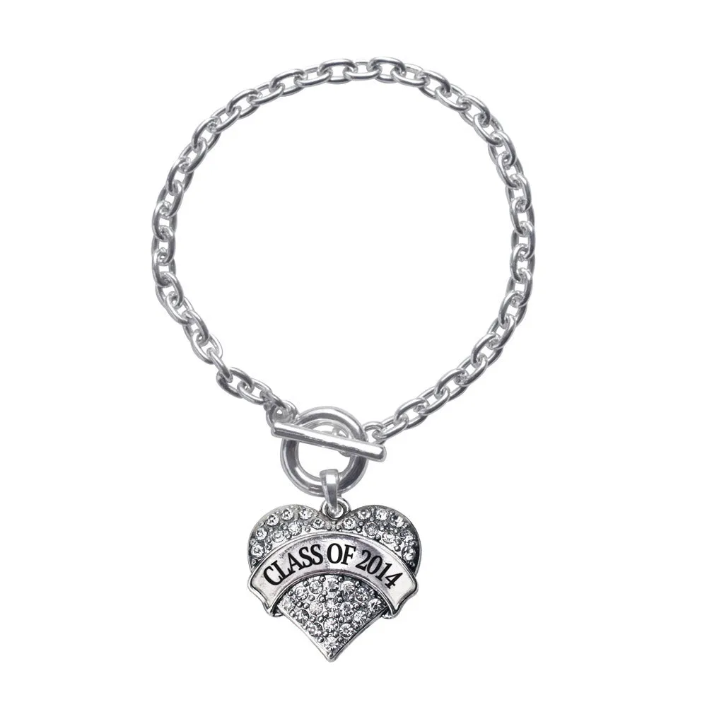 Silver Class Of 2014 Pave Heart Charm Toggle Bracelet