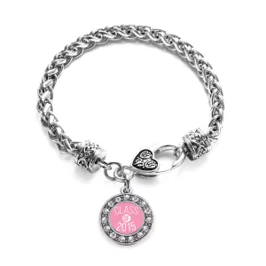 Silver Class of 2015 Light Pink Circle Charm Braided Bracelet