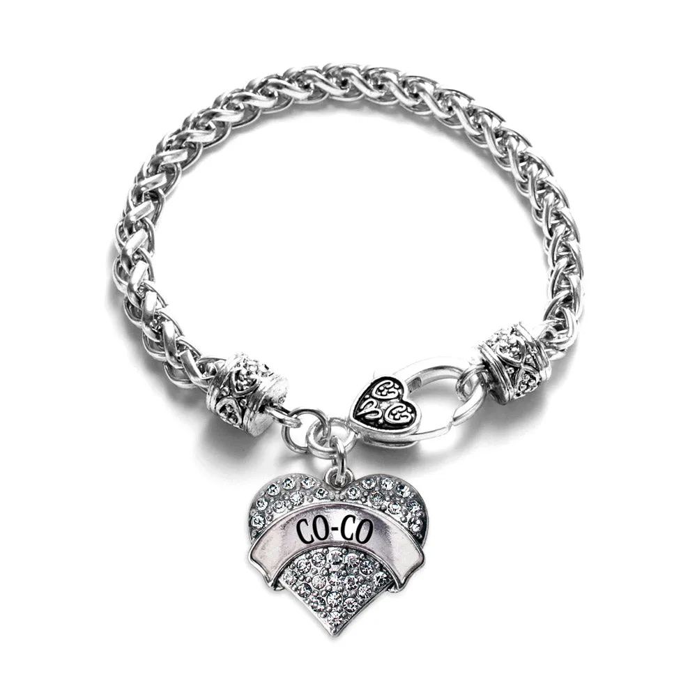 Silver Co-Co Pave Heart Charm Braided Bracelet
