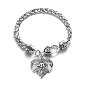 Silver Co-Co Pave Heart Charm Braided Bracelet