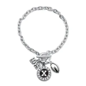 Silver Football - Sports Initial X Circle Charm Toggle Bracelet