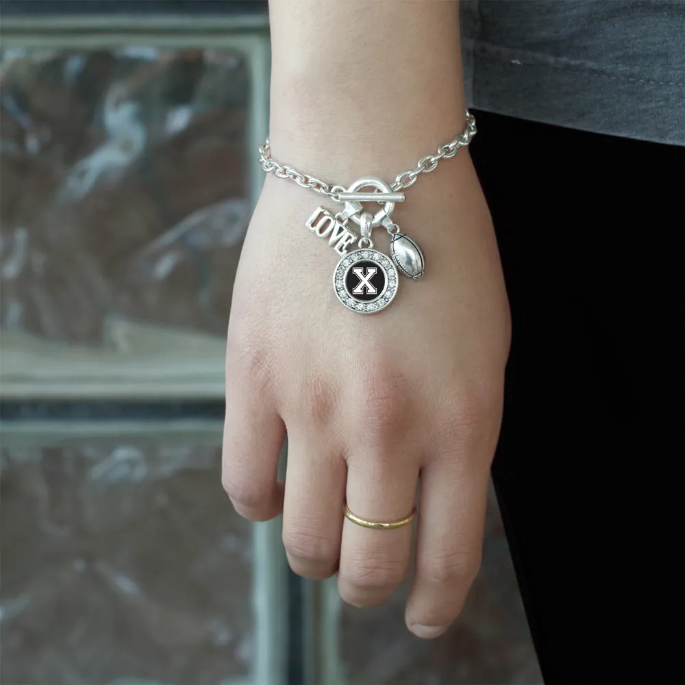 Silver Football - Sports Initial X Circle Charm Toggle Bracelet