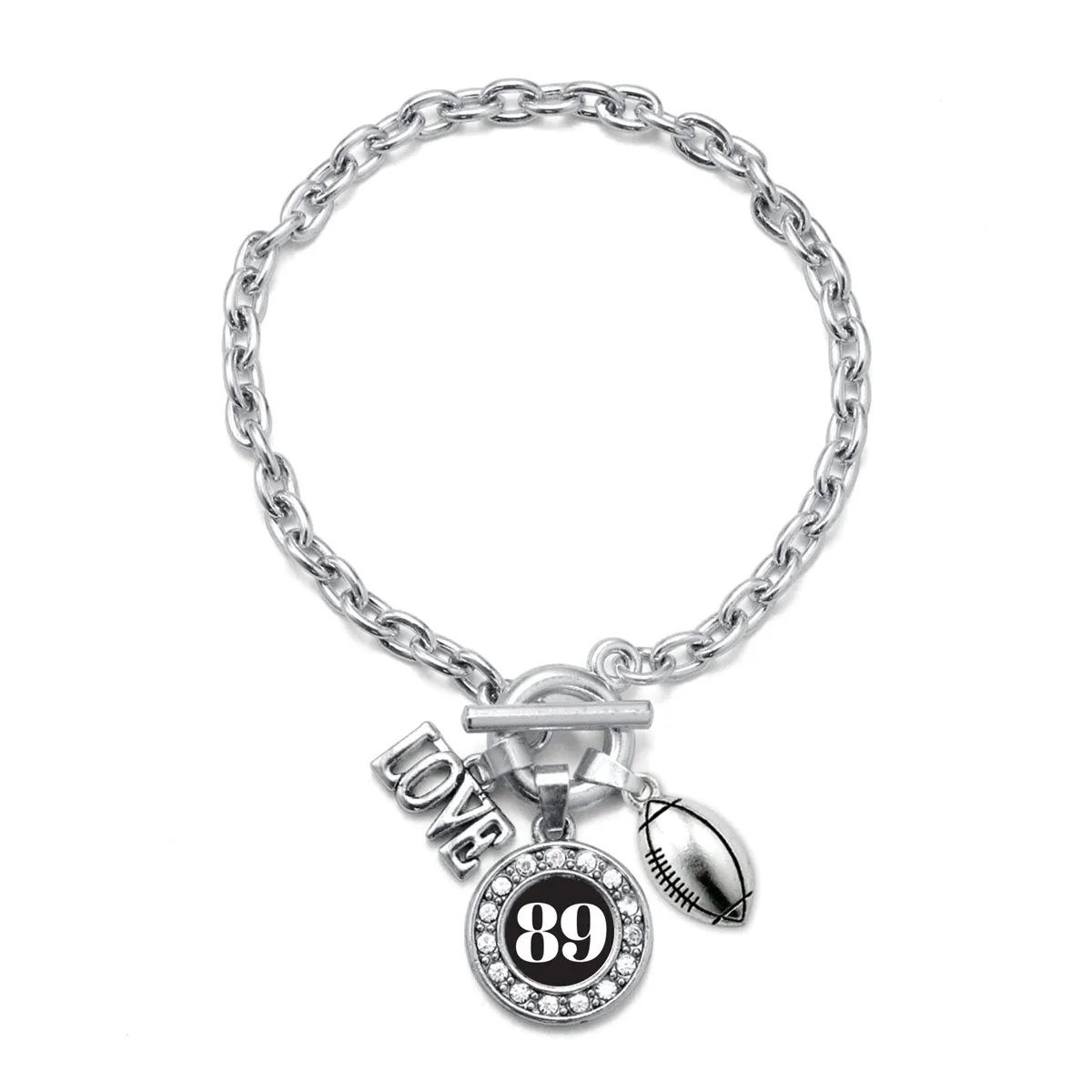Silver Football - Sports Number 89 Circle Charm Toggle Bracelet