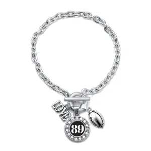 Silver Football - Sports Number 89 Circle Charm Toggle Bracelet