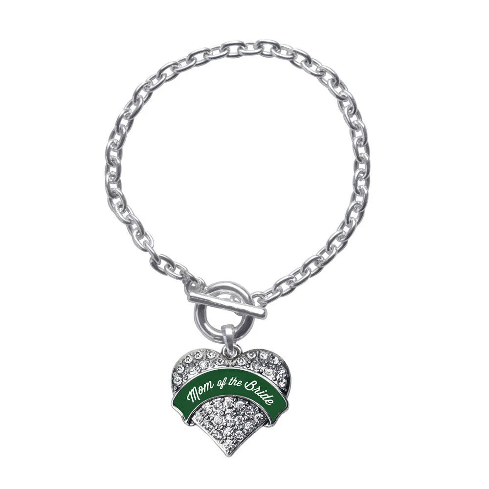 Silver Forest Green Mom of Bride Pave Heart Charm Toggle Bracelet