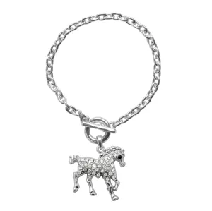Silver Galloping Horse Charm Toggle Bracelet