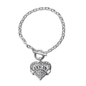 Silver Germany Pave Heart Charm Toggle Bracelet