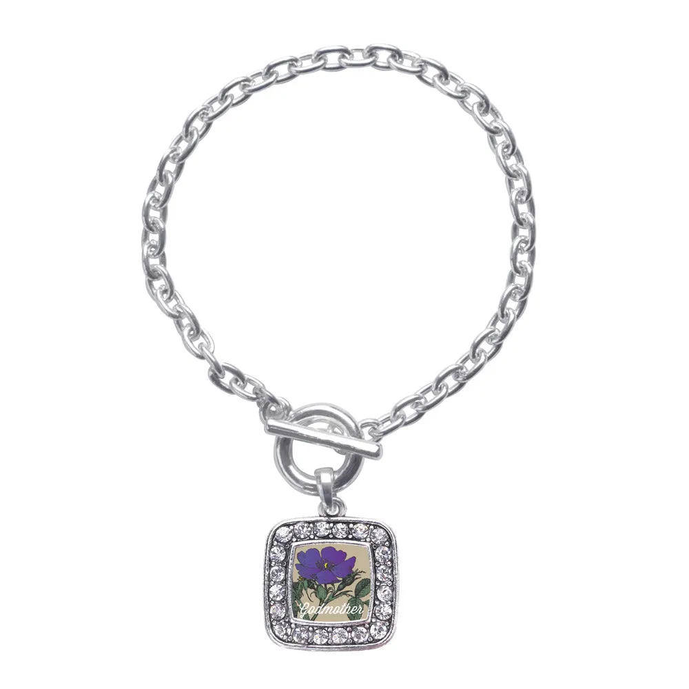Silver God Mother Violet Square Charm Toggle Bracelet