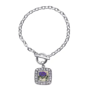Silver God Mother Violet Square Charm Toggle Bracelet