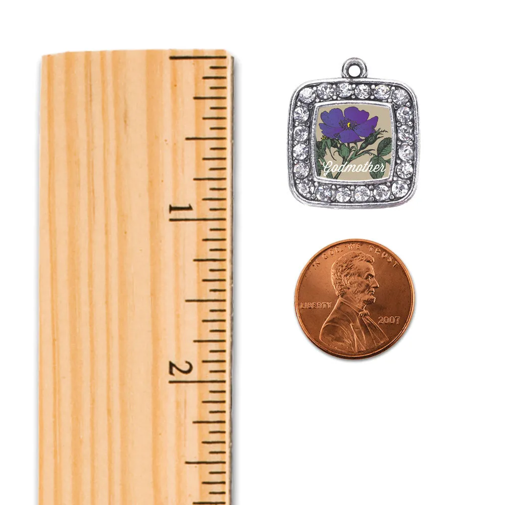 Silver God Mother Violet Square Charm Toggle Bracelet