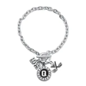 Silver Golf - Sports Initial Q Circle Charm Toggle Bracelet
