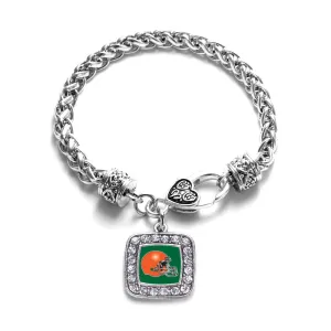Silver Green and Orange Team Helmet Square Charm Braided Bracelet
