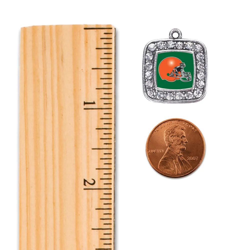 Silver Green and Orange Team Helmet Square Charm Braided Bracelet