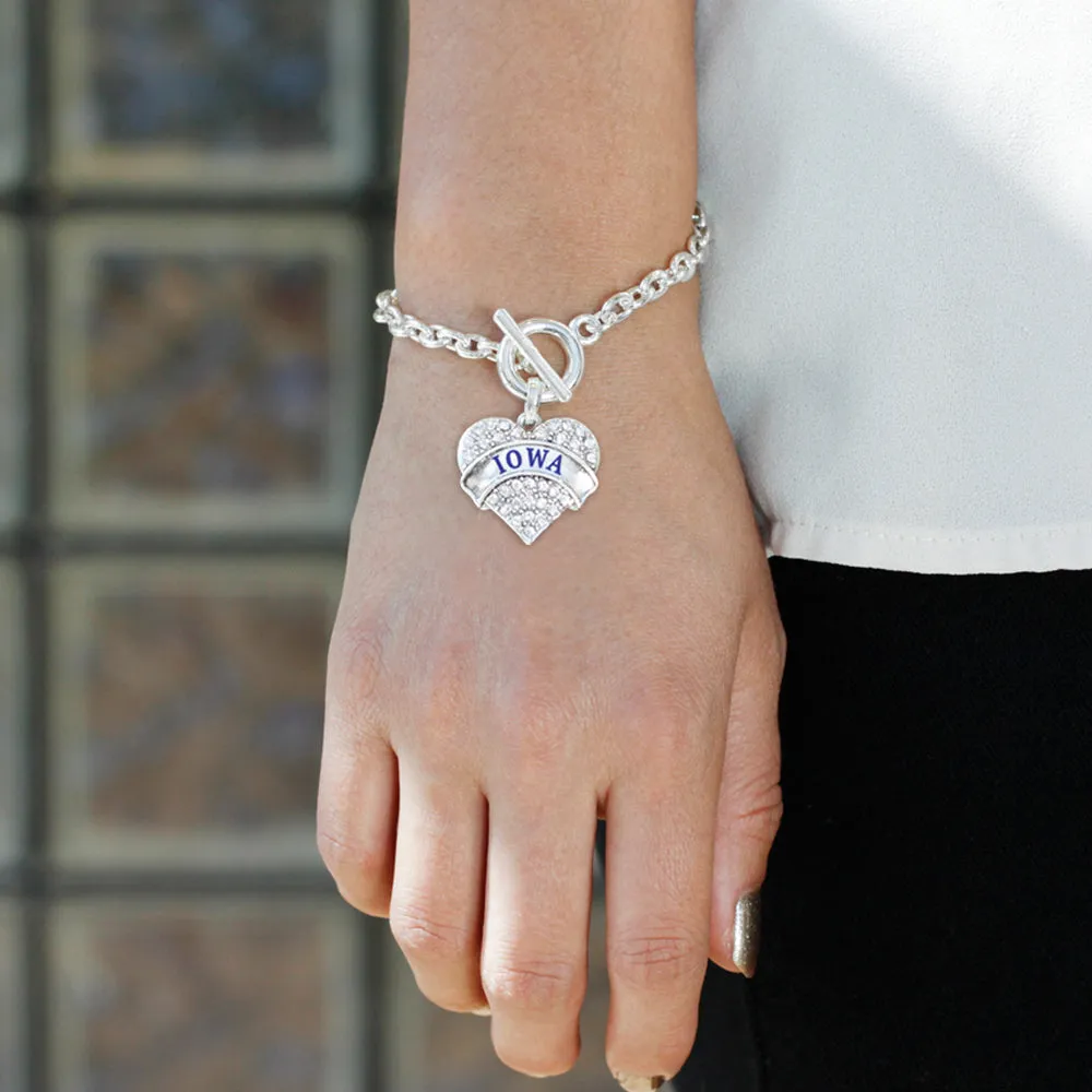 Silver Iowa Pave Heart Charm Toggle Bracelet