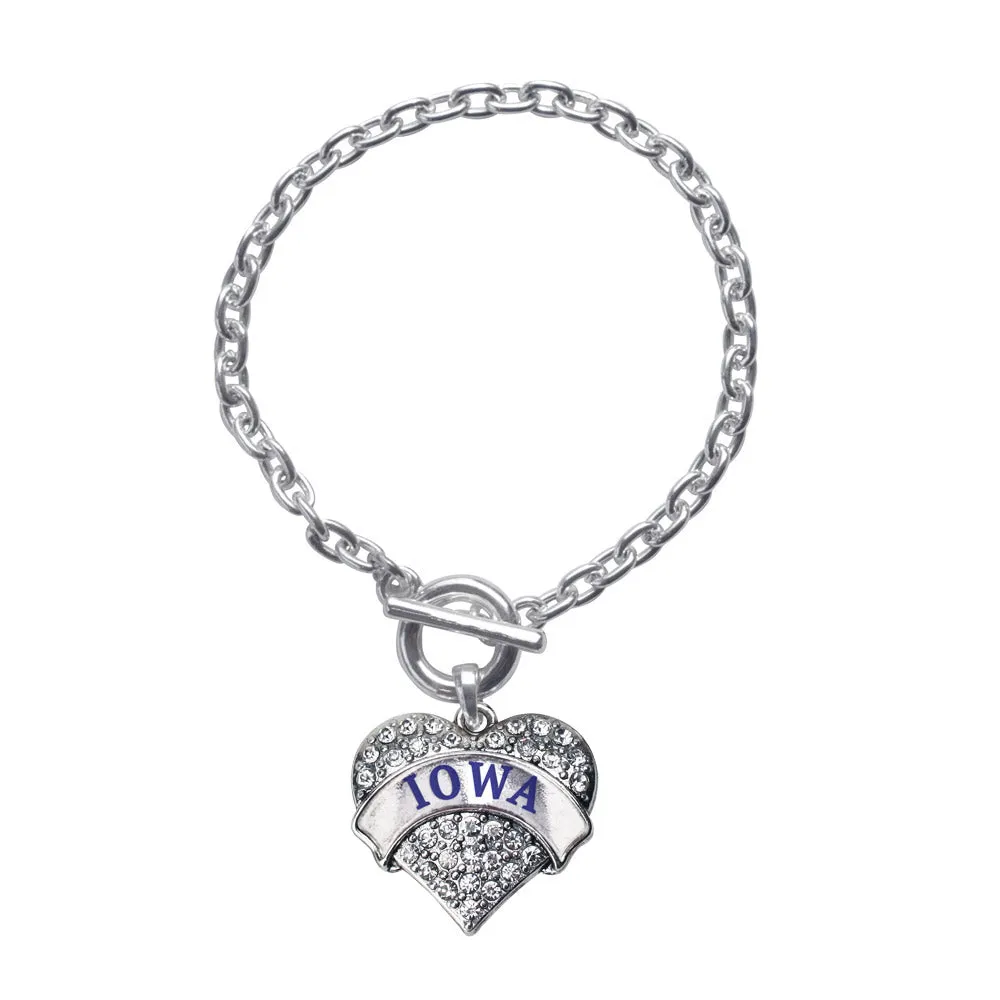 Silver Iowa Pave Heart Charm Toggle Bracelet
