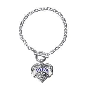 Silver Iowa Pave Heart Charm Toggle Bracelet