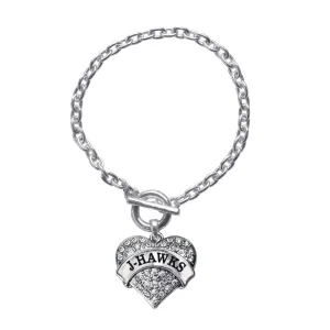 Silver J-Hawks Pave Heart Charm Toggle Bracelet