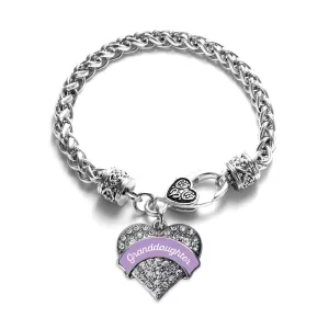 Silver Lavender Granddaughter Pave Heart Charm Braided Bracelet