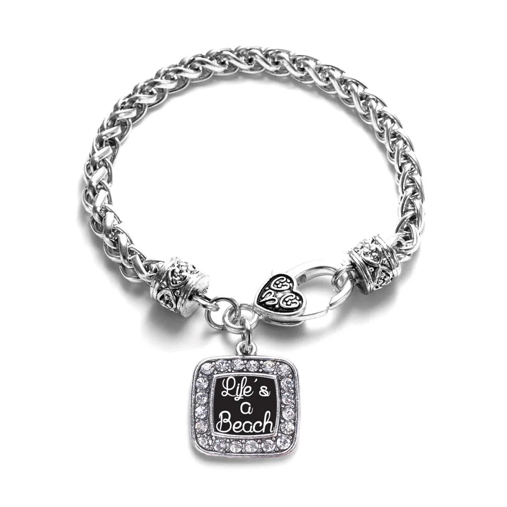 Silver Life Is A Beach Square Charm Braided Bracelet