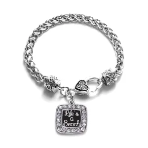 Silver Life Is A Beach Square Charm Braided Bracelet