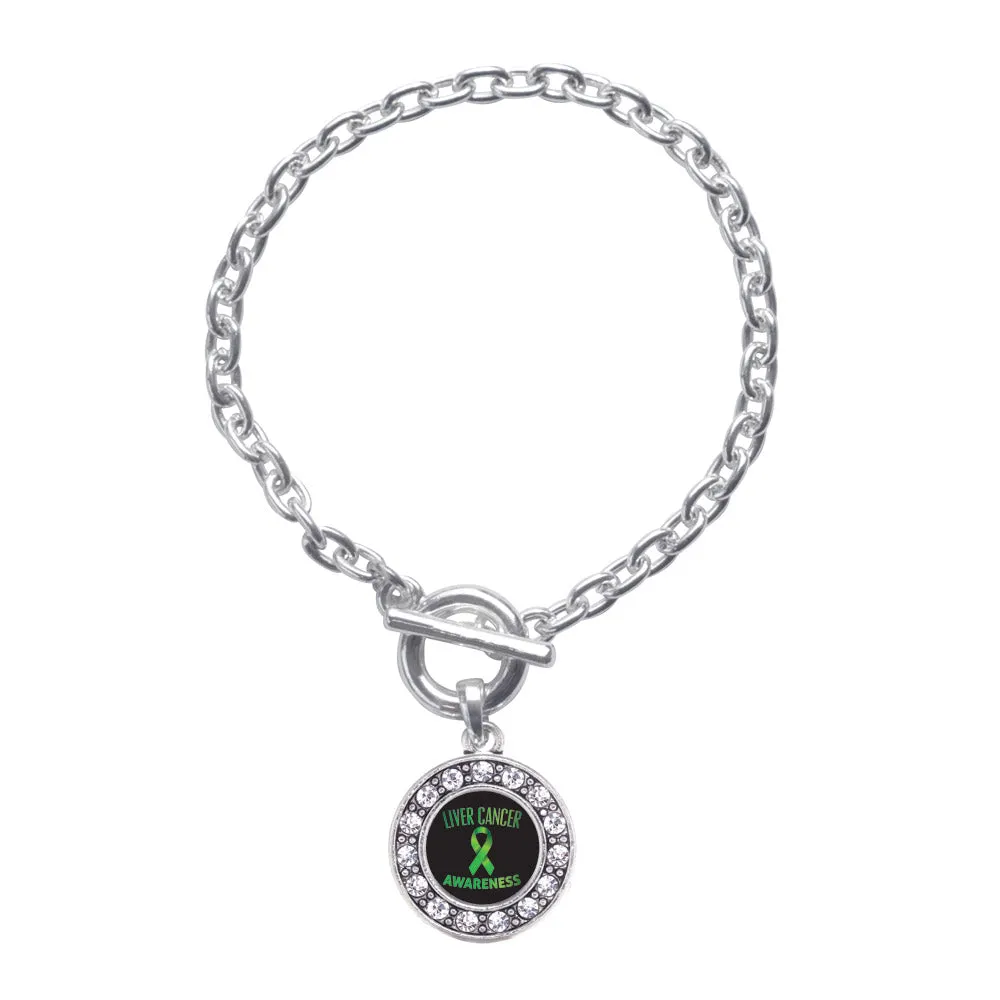 Silver Liver Cancer Awareness Circle Charm Toggle Bracelet