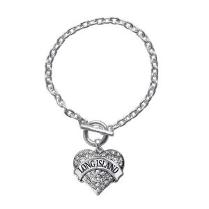 Silver Long Island Pave Heart Charm Toggle Bracelet