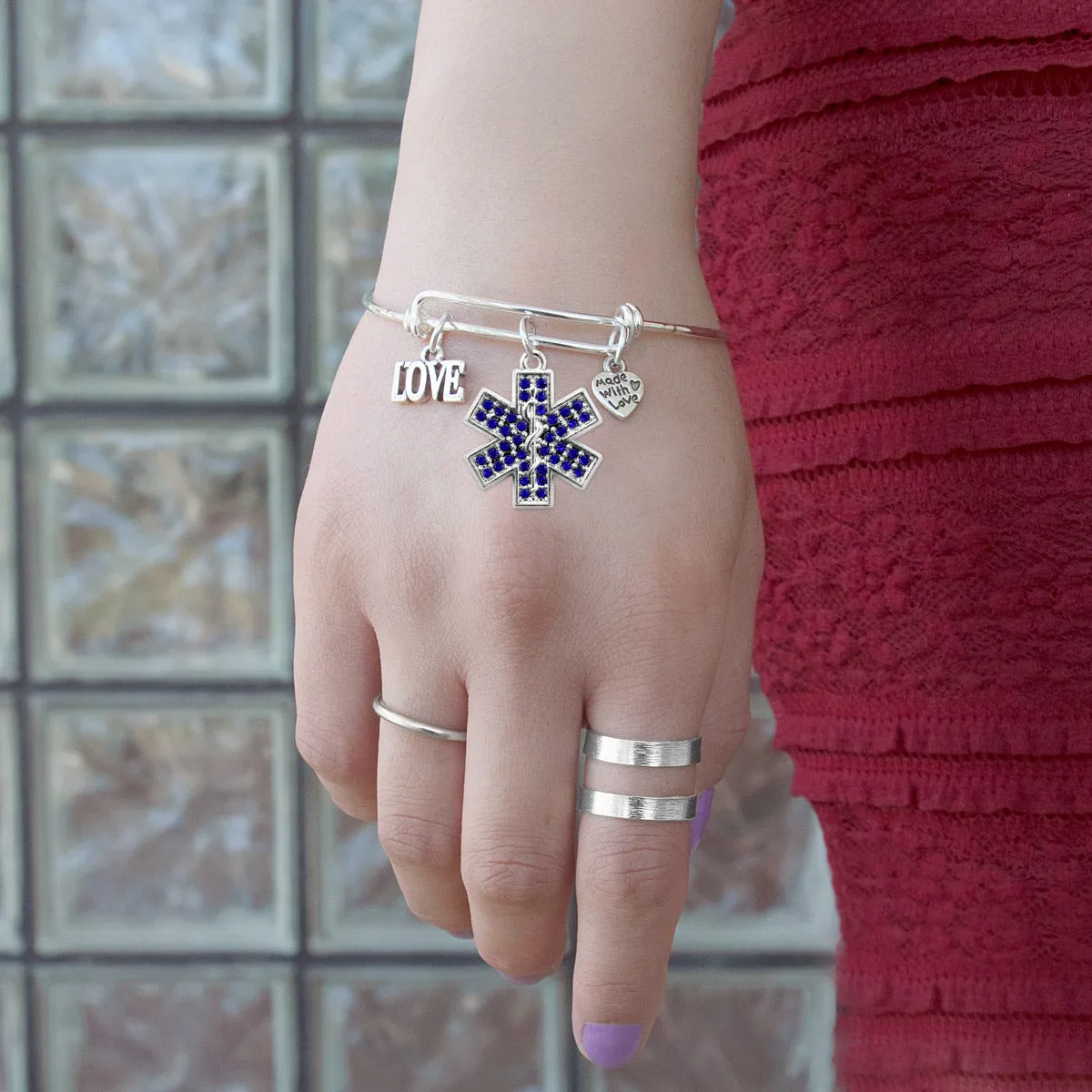Silver Love EMT Charm Wire Bangle Bracelet