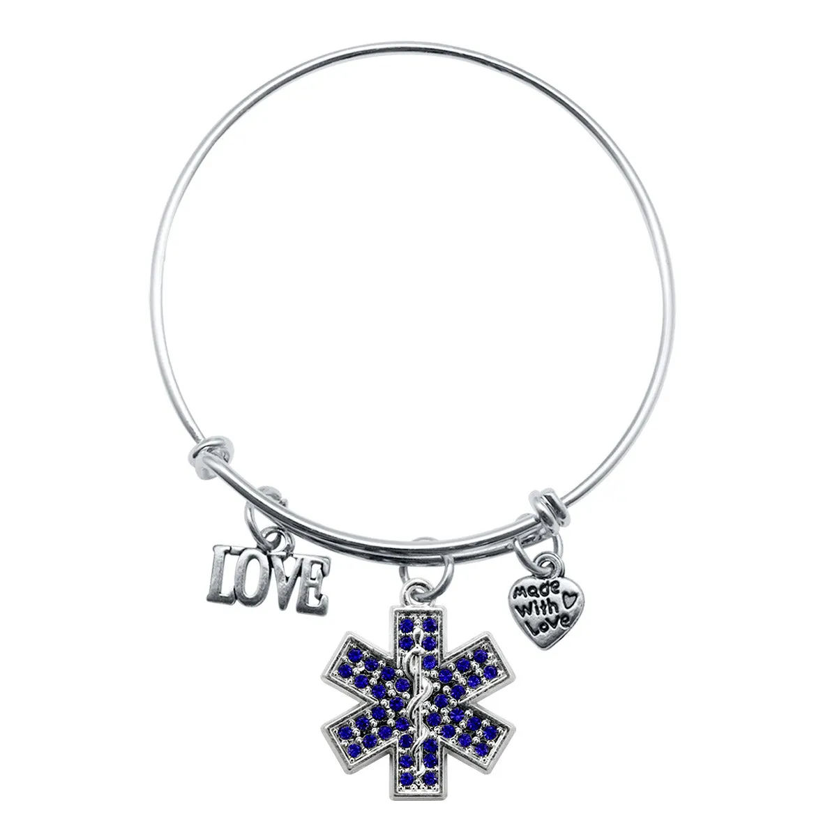 Silver Love EMT Charm Wire Bangle Bracelet