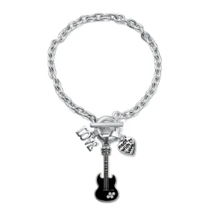 Silver Love Guitar Charm Toggle Bracelet