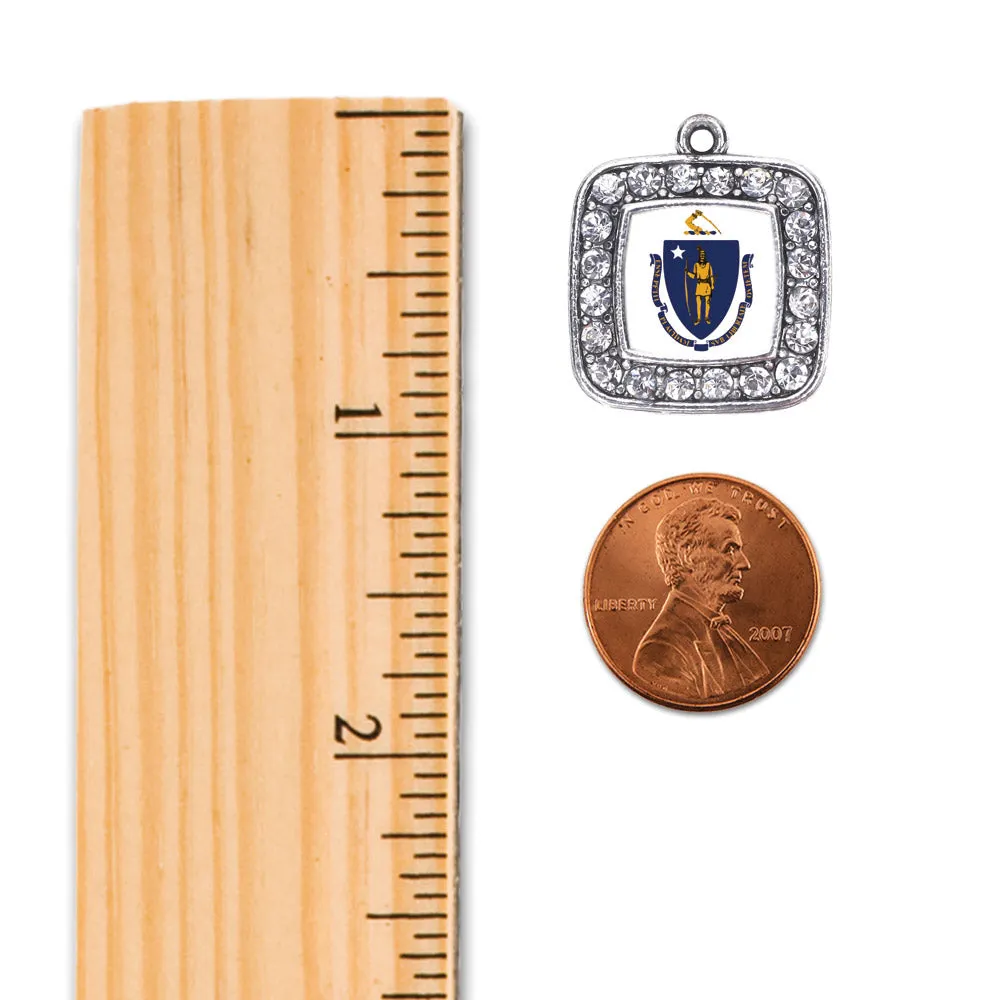Silver Massachusetts Flag Square Charm Toggle Bracelet