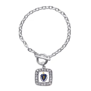Silver Massachusetts Flag Square Charm Toggle Bracelet