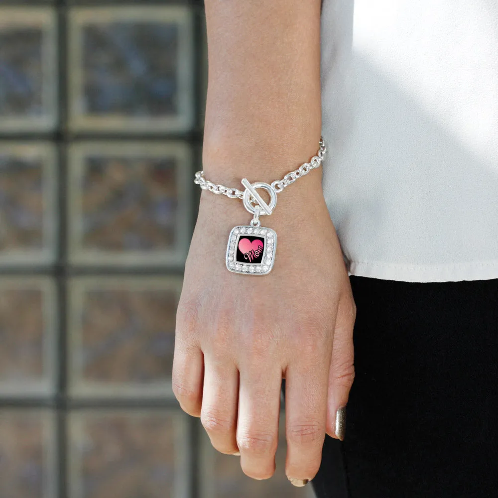 Silver Mom Square Charm Toggle Bracelet