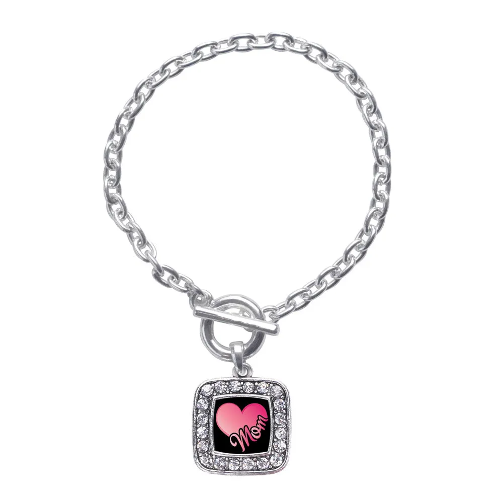 Silver Mom Square Charm Toggle Bracelet