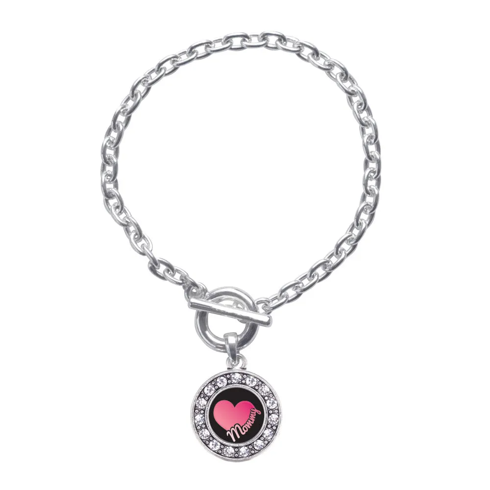 Silver Mommy Circle Charm Toggle Bracelet