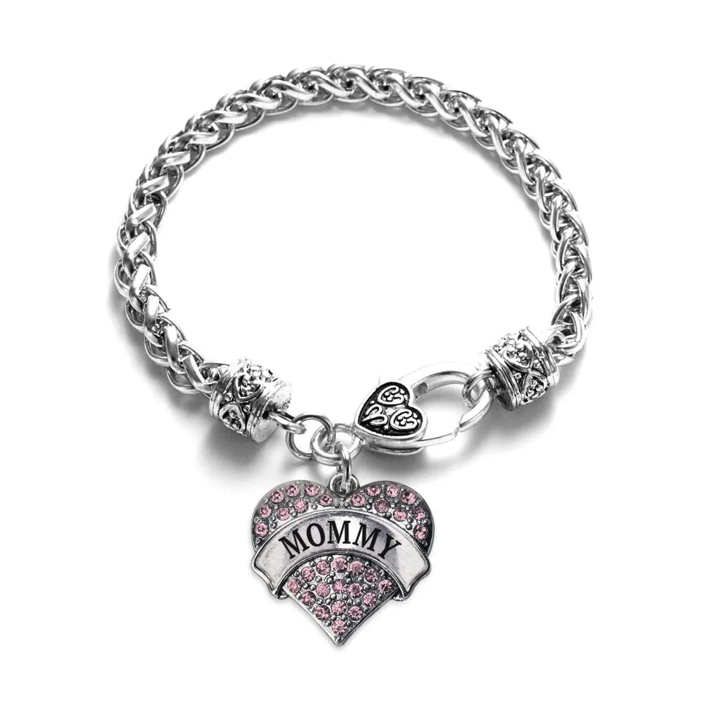 Silver Mommy Pink Pink Pave Heart Charm Braided Bracelet
