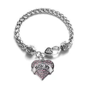 Silver Mommy Pink Pink Pave Heart Charm Braided Bracelet